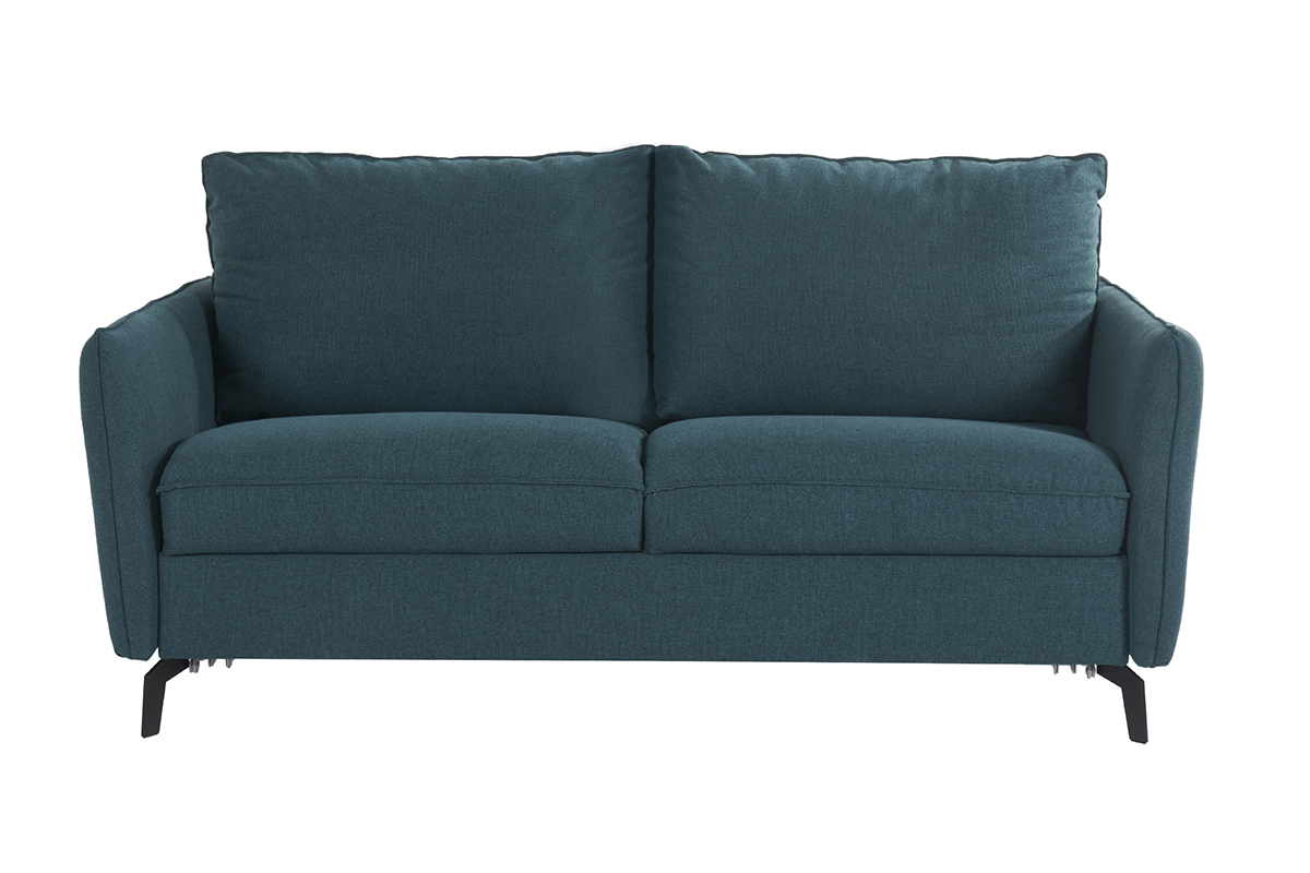 Sof cama de diseo de 3 plazas en tela azul petrleo y metal negro LIAM