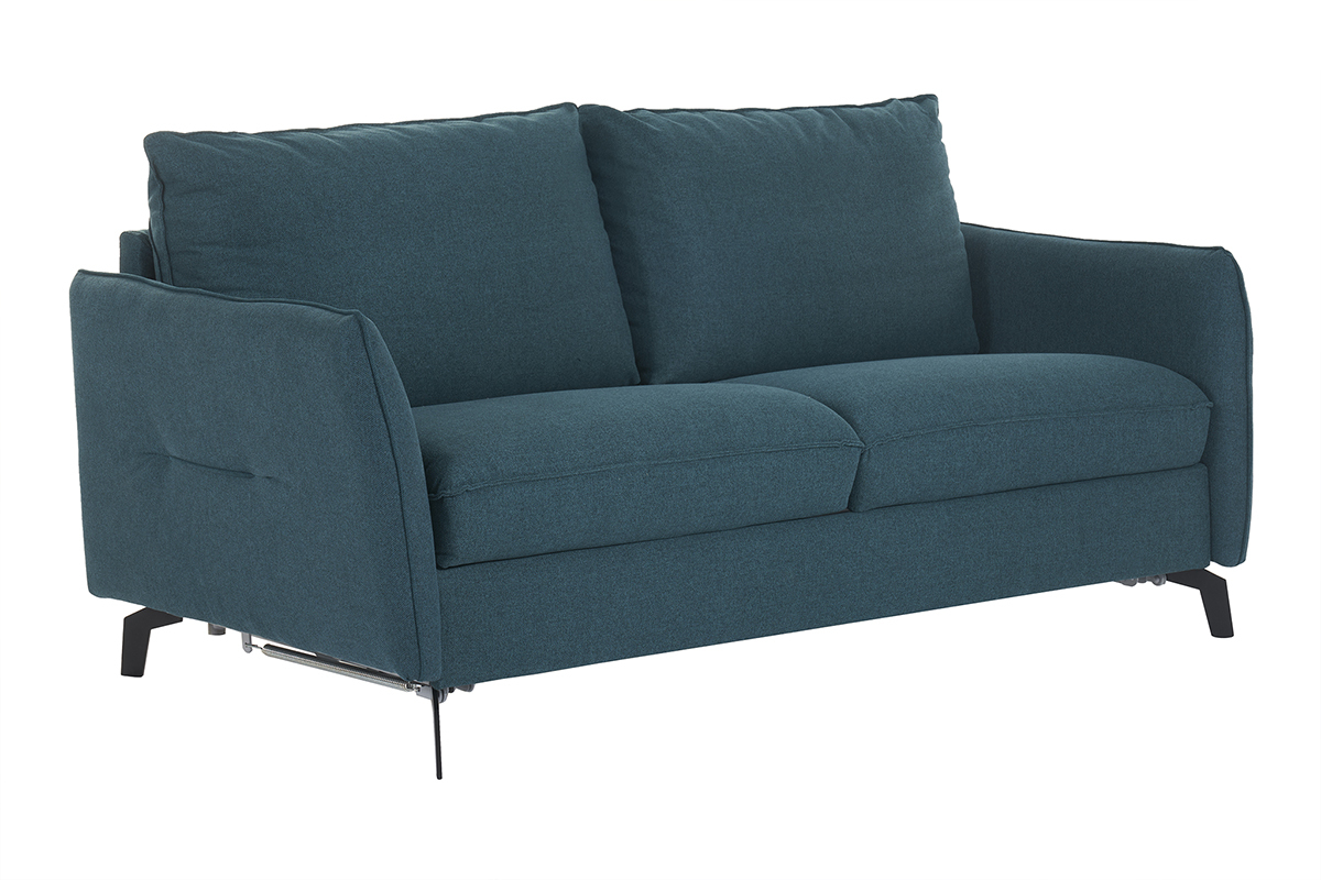Sof cama de diseo de 3 plazas en tela azul petrleo y metal negro LIAM