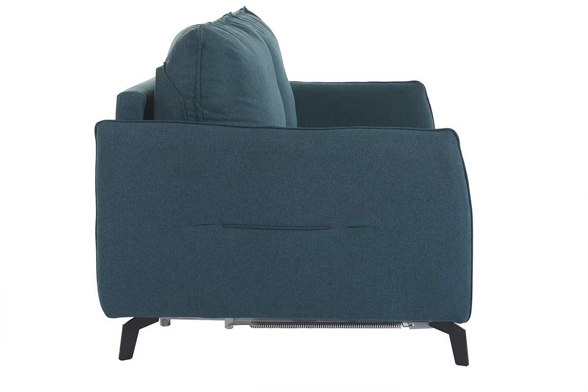 Sof cama de diseo de 3 plazas en tela azul petrleo y metal negro LIAM