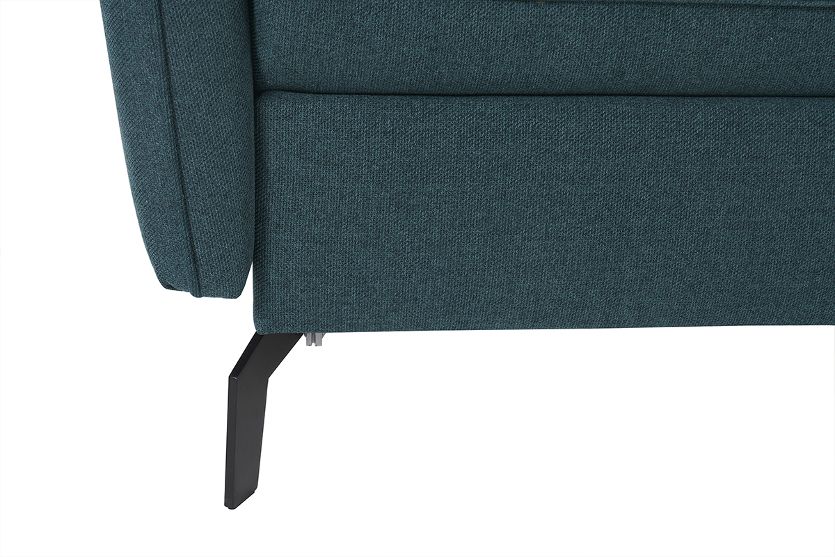 Sof cama de diseo de 3 plazas en tela azul petrleo y metal negro LIAM