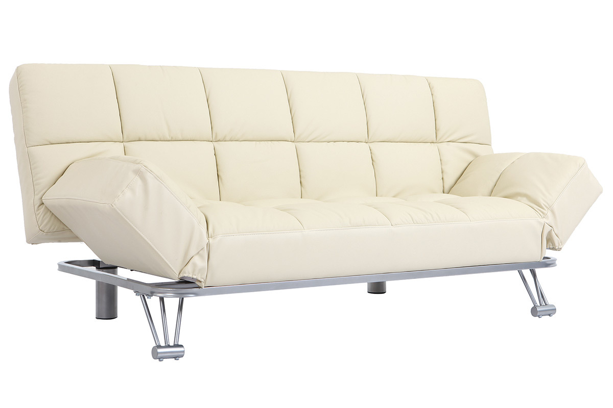 Sof cama de piel 3 plazas color beige MANHATTAN