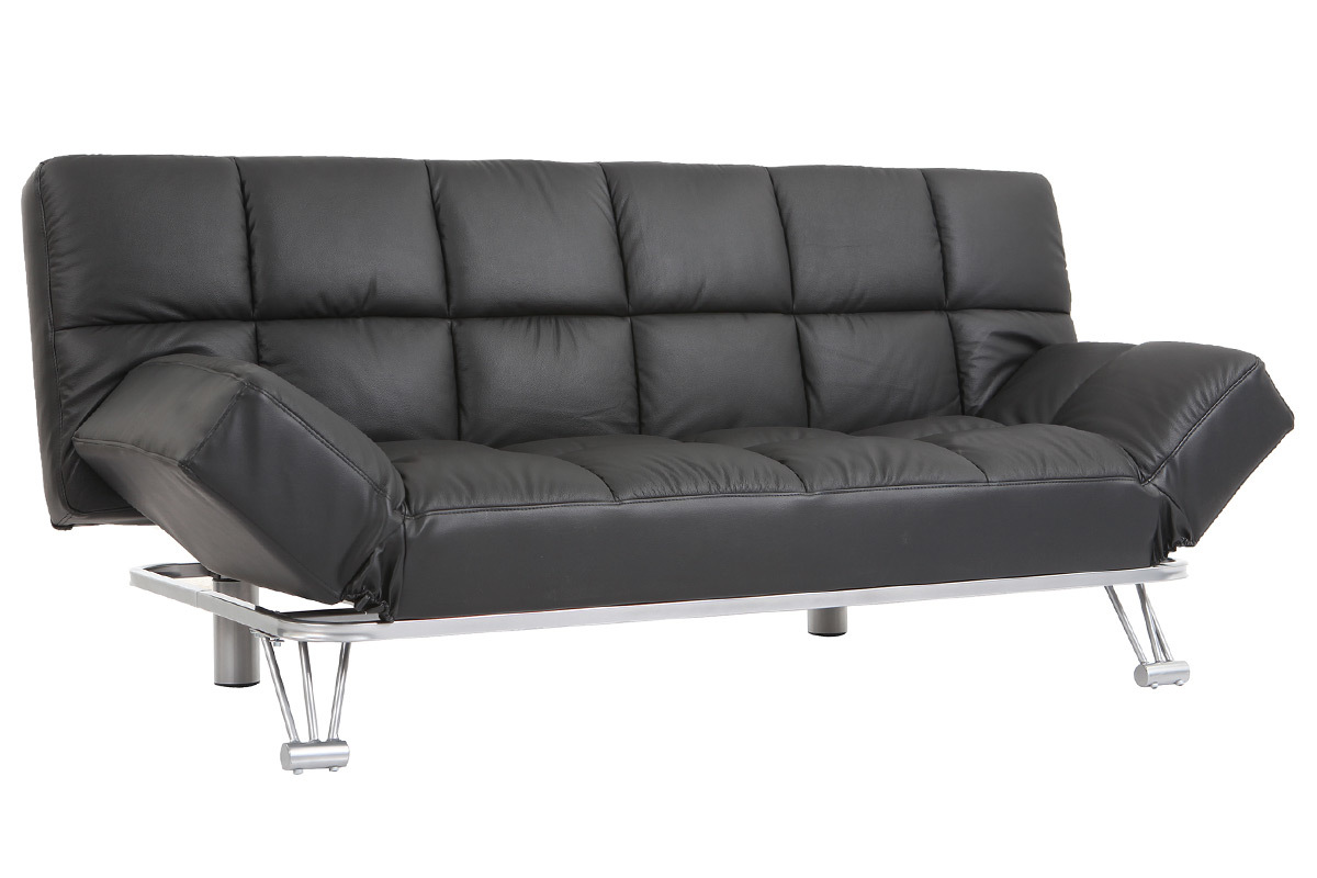 Sof cama de piel 3 plazas color negro MANHATTAN