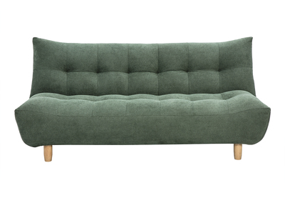 Sof&aacute; cama escandinavo de 3 plazas en tela de chenilla verde kaki y madera clara YUMI