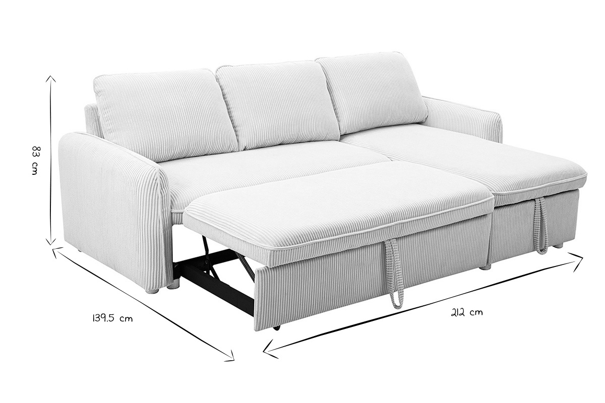 Dimensiones del sof cama rinconero ORSO en negro y blanco.