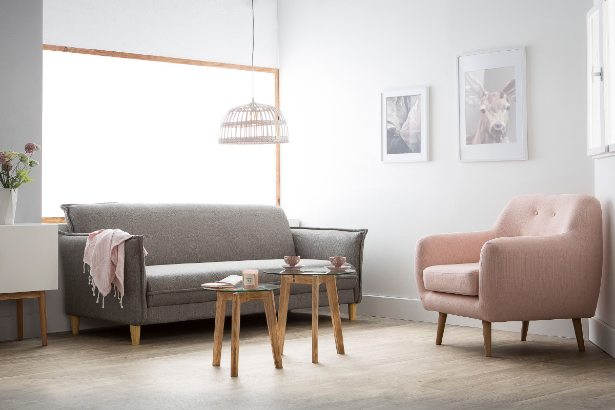 Sof cama estilo nrdico tejido gris claro WEEKEND