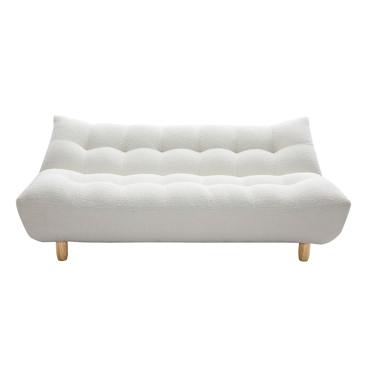 Sofá cama nórdico 3 plazas de borreguillo blanco y madera clara YUMI