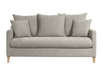 Sofá cama nórdico 3 plazas de tela efecto aterciopelado topo y madera clara LOUISE