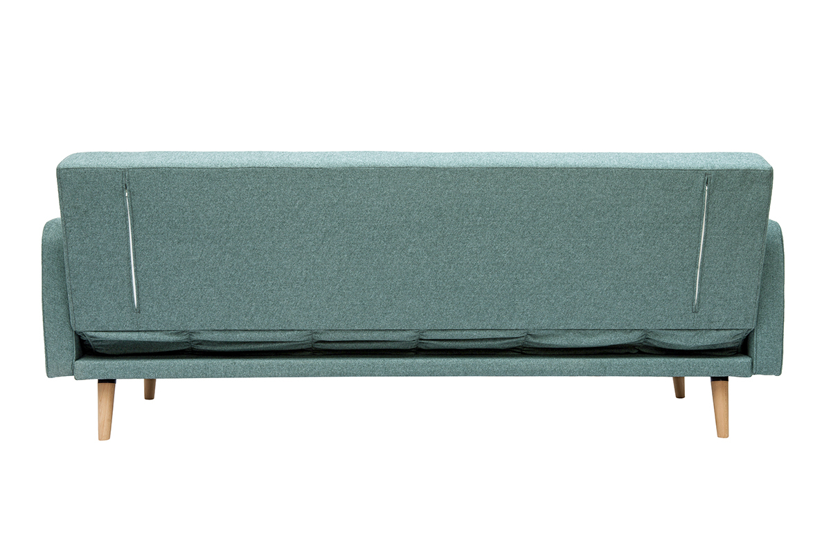 Sof� cama n�rdico 3 plazas de tela verde gris�ceo y madera clara ULLA