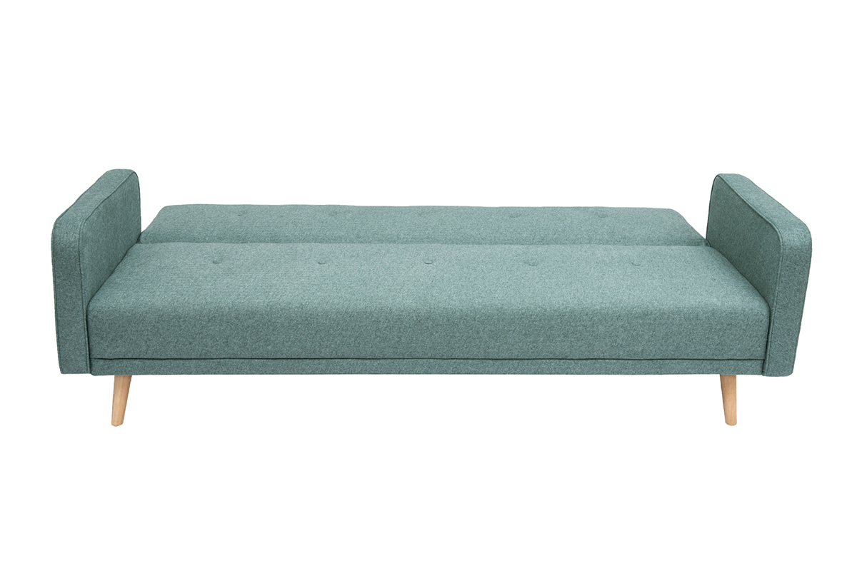 Sof� cama n�rdico 3 plazas de tela verde gris�ceo y madera clara ULLA