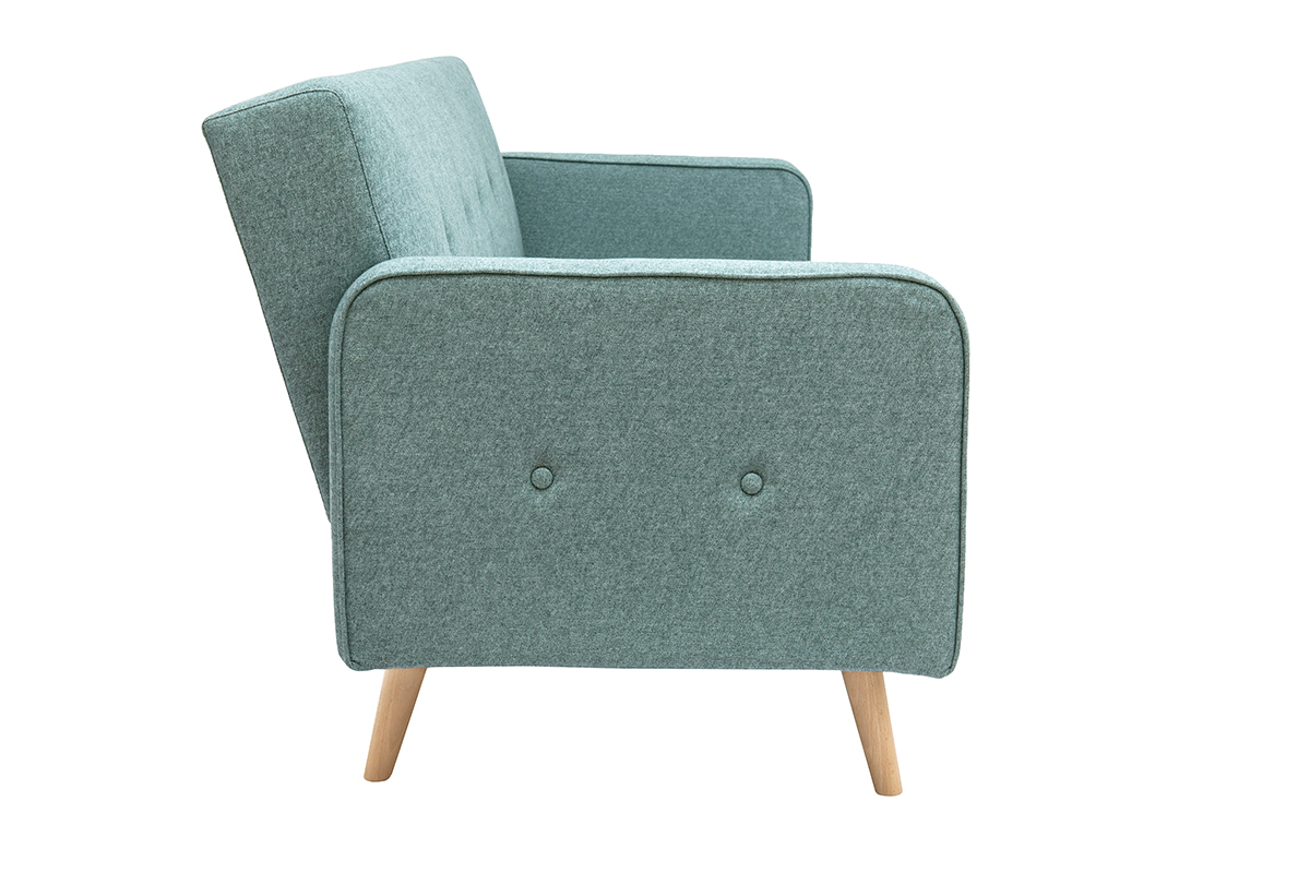 Sof� cama n�rdico 3 plazas de tela verde gris�ceo y madera clara ULLA