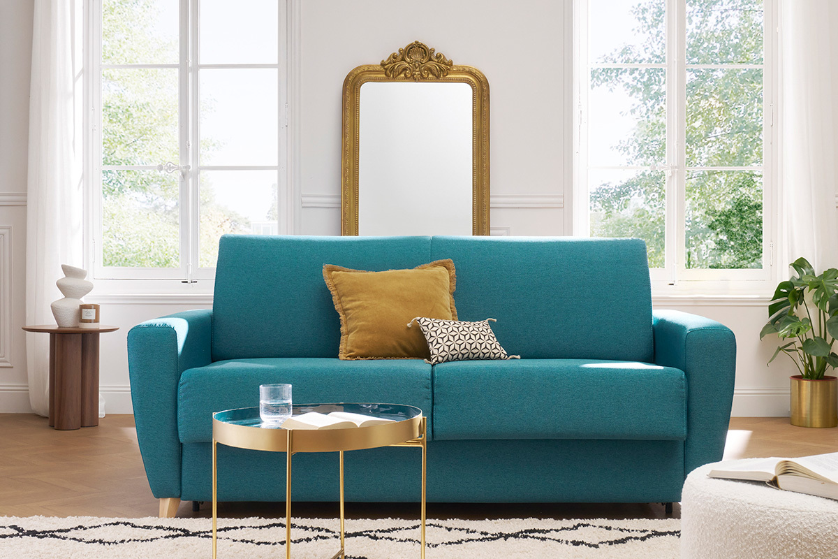 Sof cama nrdico azul petrleo con colchn de 18cm GRAHAM