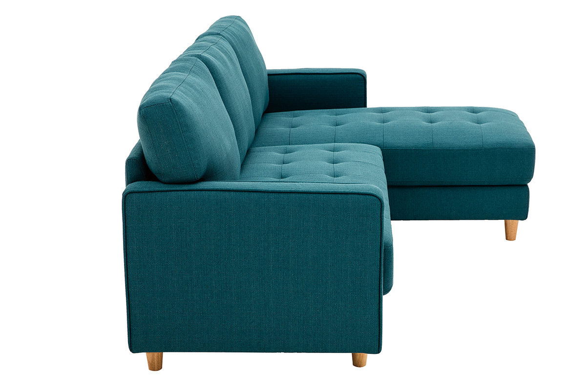 Sof chaise longue a la derecha de terciopelo acolchado azul petrleo y madera CUMBIA