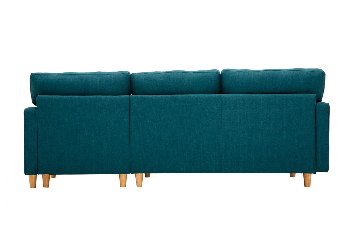 Sof chaise longue a la derecha de terciopelo acolchado azul petrleo y madera CUMBIA