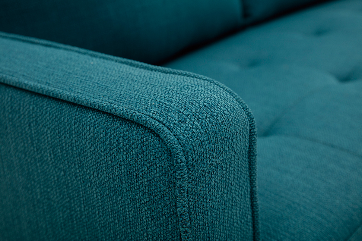 Sof chaise longue a la derecha de terciopelo acolchado azul petrleo y madera CUMBIA