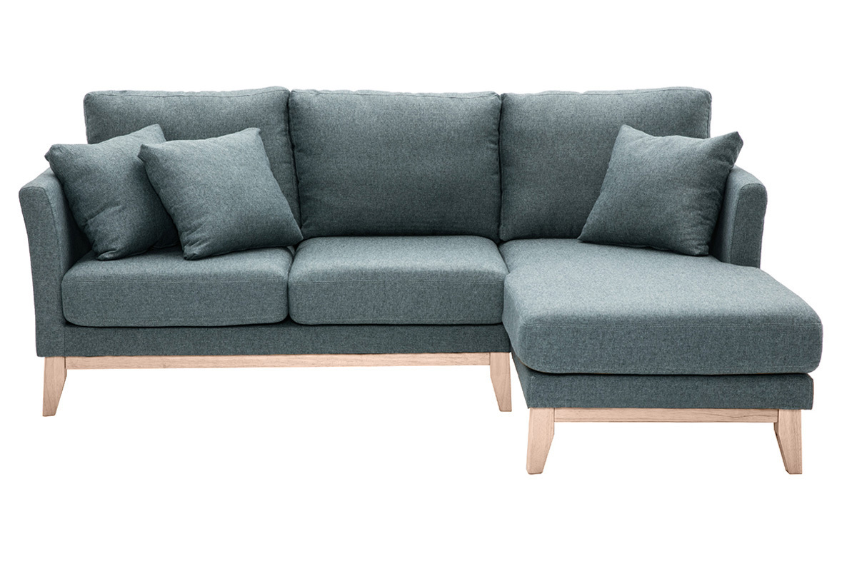 Sof chaise longue a la derecha nrdico 4 plazas verde grisceo y madera clara OSLO