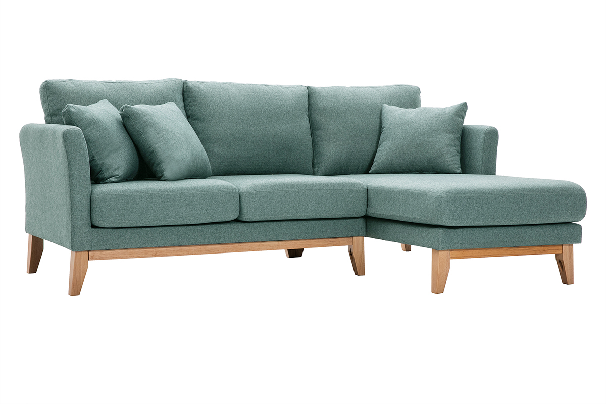 Sof chaise longue a la derecha nrdico 4 plazas verde grisceo y madera clara OSLO
