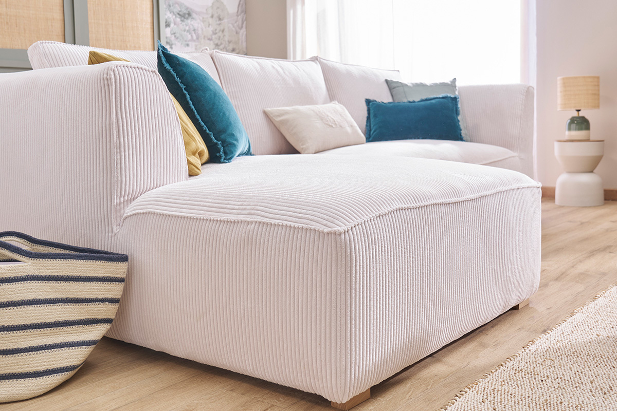 Sof chaise longue a la izquierda de diseo de pana color crudo 3-4 plazas - PANAM
