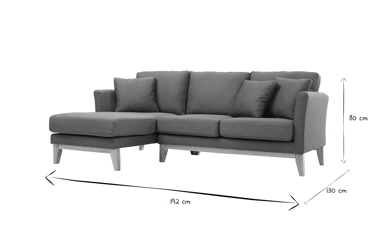 Sofá chaise longue a la izquierda nórdico desenfundable verde grisáceo y madera clara 3-4 plazas OSLO