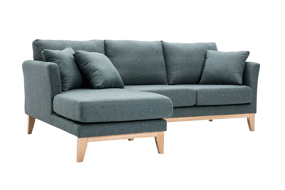 Sofá chaise longue a la izquierda nórdico desenfundable verde grisáceo y madera clara 3-4 plazas OSLO