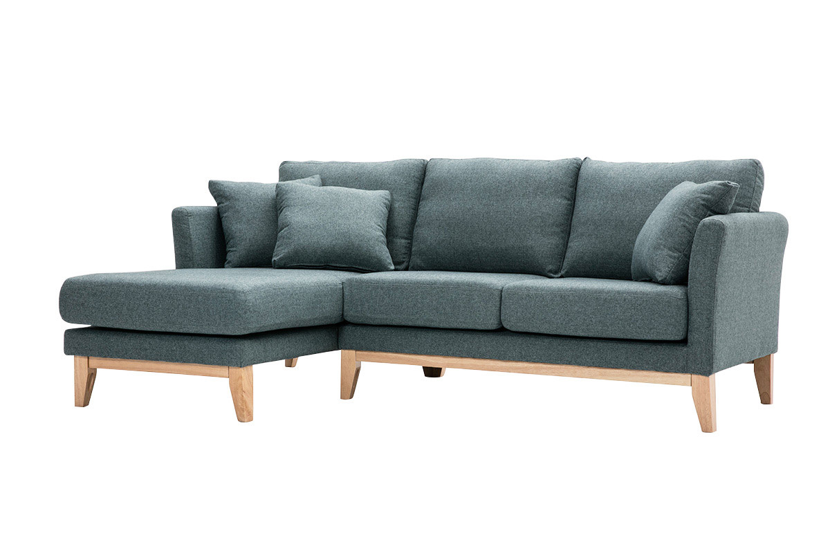 Sofá chaise longue a la izquierda nórdico desenfundable verde grisáceo y madera clara 3-4 plazas OSLO