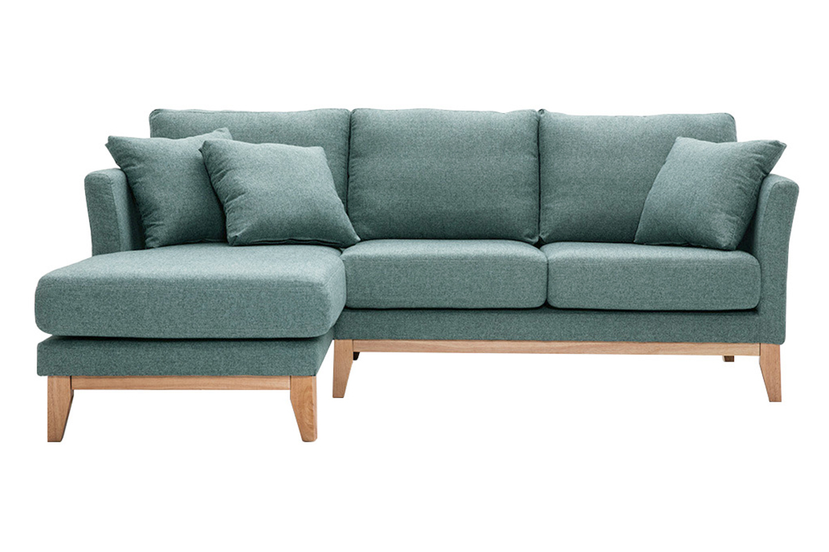 Sof chaise longue a la izquierda nrdico desenfundable verde grisceo y madera clara 3-4 plazas OSLO