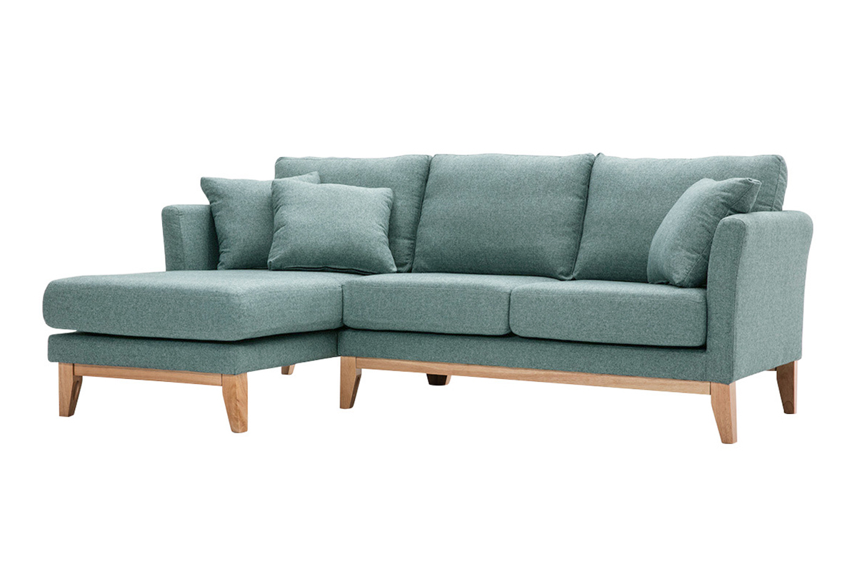 Sof chaise longue a la izquierda nrdico desenfundable verde grisceo y madera clara 3-4 plazas OSLO