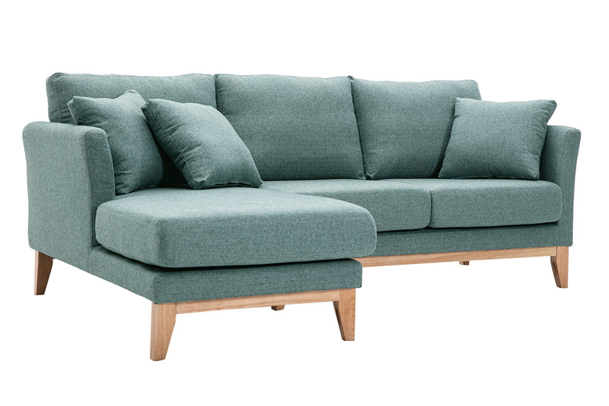 Sof chaise longue a la izquierda nrdico desenfundable verde grisceo y madera clara 3-4 plazas OSLO
