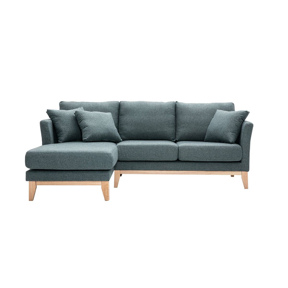 Sofá chaise longue a la izquierda nórdico desenfundable verde grisáceo y madera clara 3-4 plazas OSLO