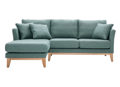 Sofá chaise longue a la izquierda nórdico desenfundable verde grisáceo y madera clara 3-4 plazas OSLO