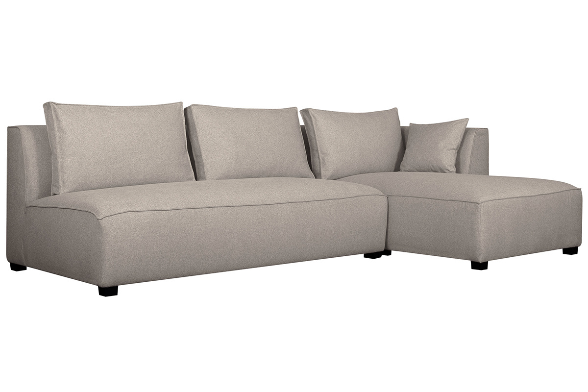 Sof chaise longue derecha modulable con butaca doble beige PLURIEL