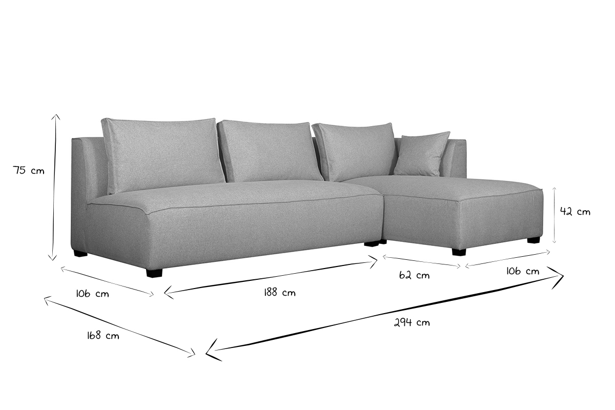 Sof chaise longue derecha modulable con butaca doble beige PLURIEL