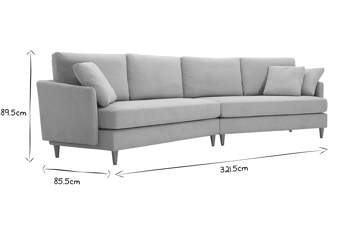 Sof chaise longue nrdico 5plazas de tejido efecto aterciopelado texturizado beige con madera de caucho maciza GROOVE