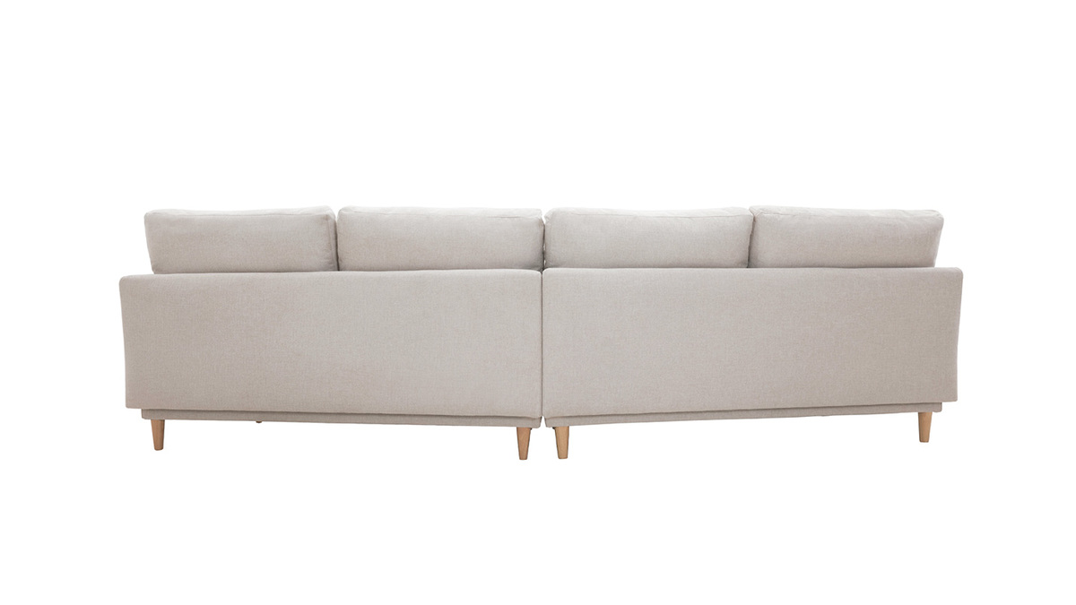 Sof chaise longue nrdico 5plazas de tejido efecto aterciopelado texturizado beige con madera de caucho maciza GROOVE