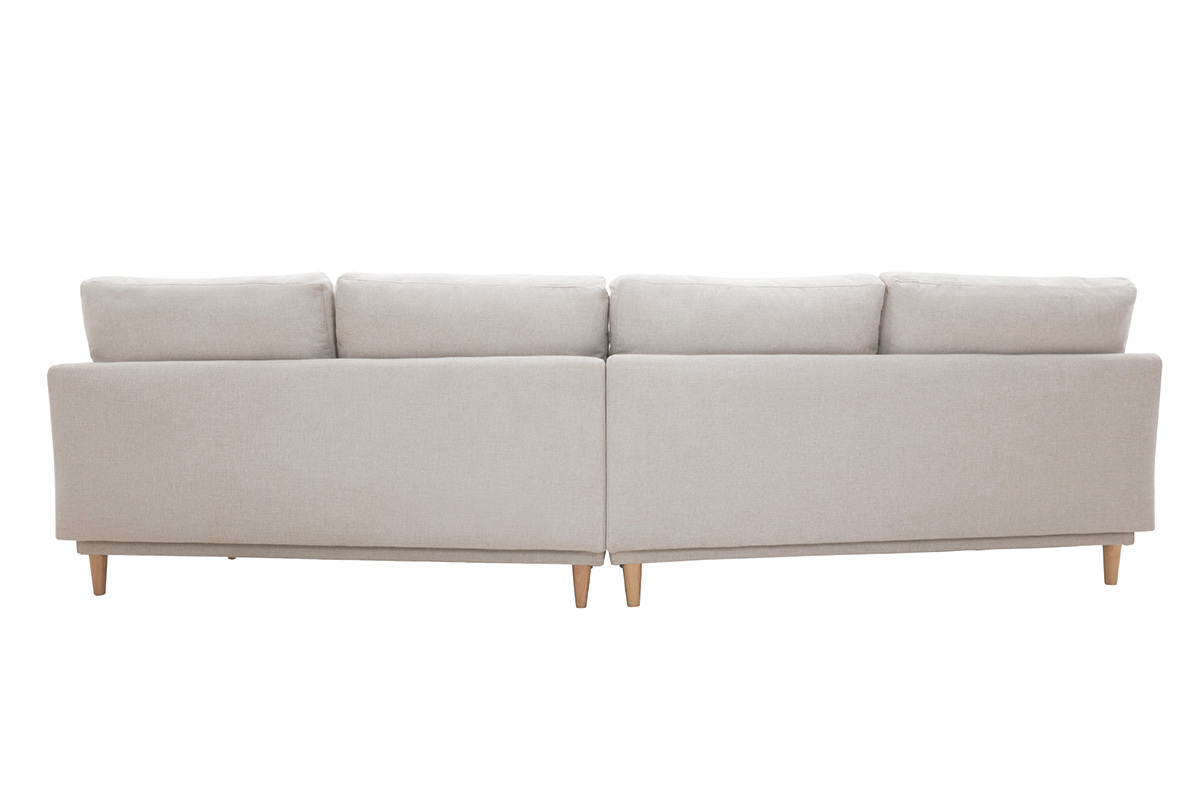 Sof chaise longue nrdico 5plazas de tejido efecto aterciopelado texturizado beige con madera de caucho maciza GROOVE