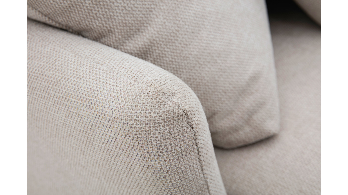 Sof chaise longue nrdico 5plazas de tejido efecto aterciopelado texturizado beige con madera de caucho maciza GROOVE