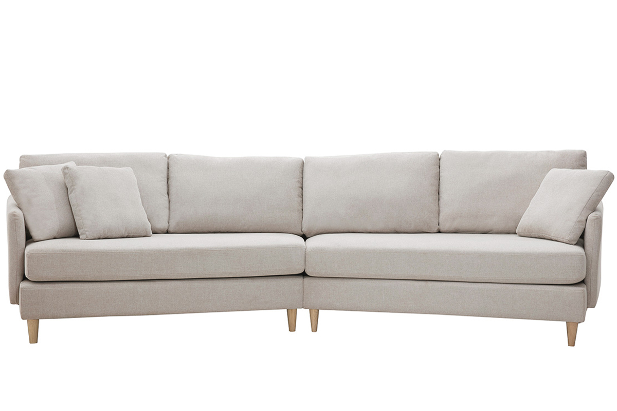 Sof chaise longue nrdico 5plazas de tejido efecto aterciopelado texturizado beige con madera de caucho maciza GROOVE
