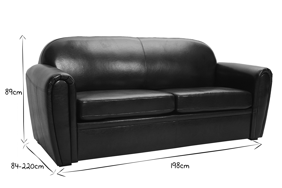 Sof Club convertible cuero negro 3 plazas - cuero de vaca