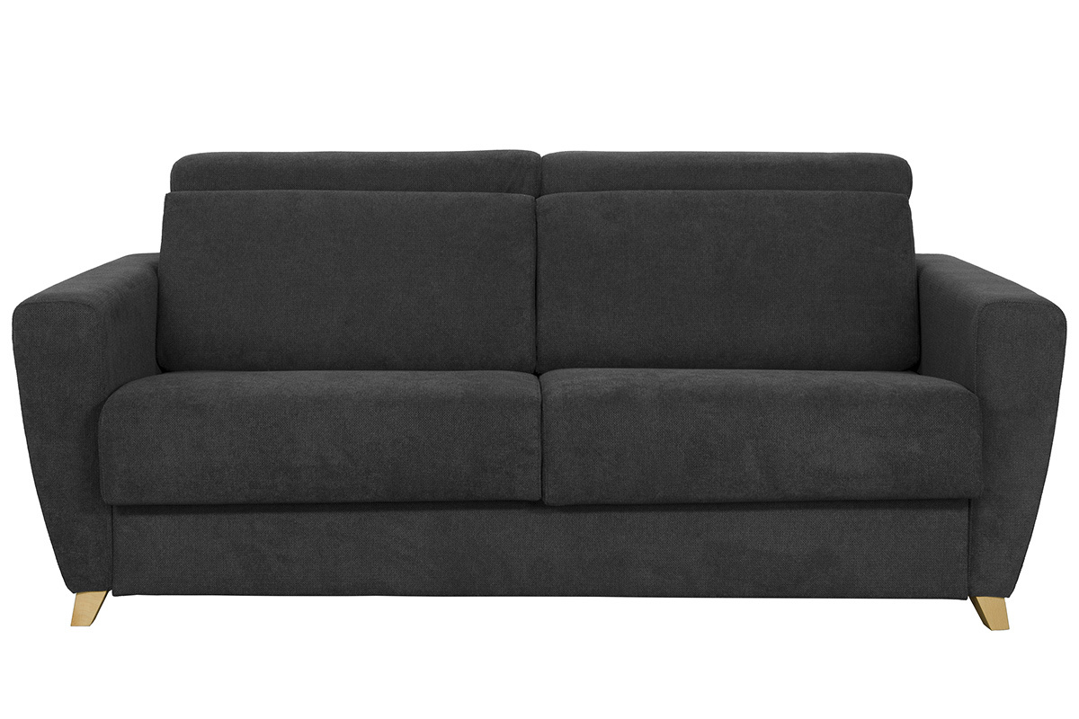 Sof convertible 3 plazas con reposacabezas ajustables efecto terciopelo gris oscuro GOYA