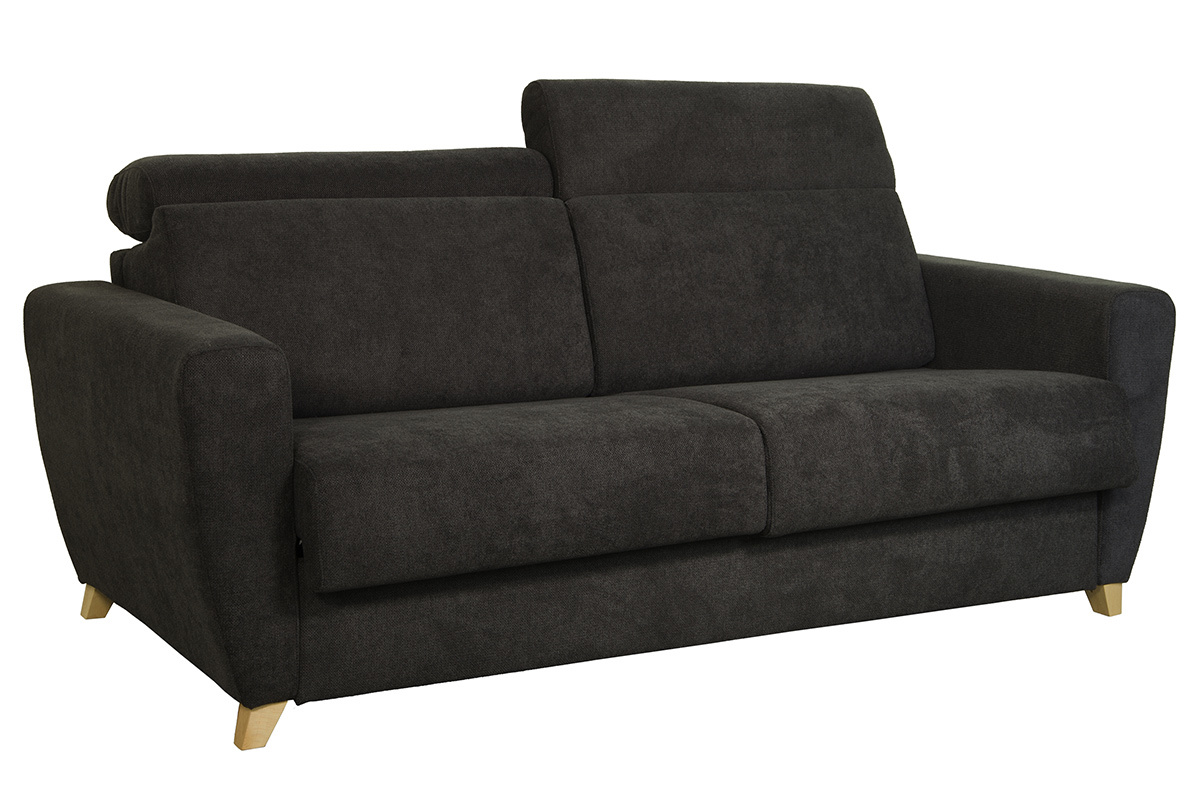 Sof convertible 3 plazas con reposacabezas ajustables efecto terciopelo gris oscuro GOYA
