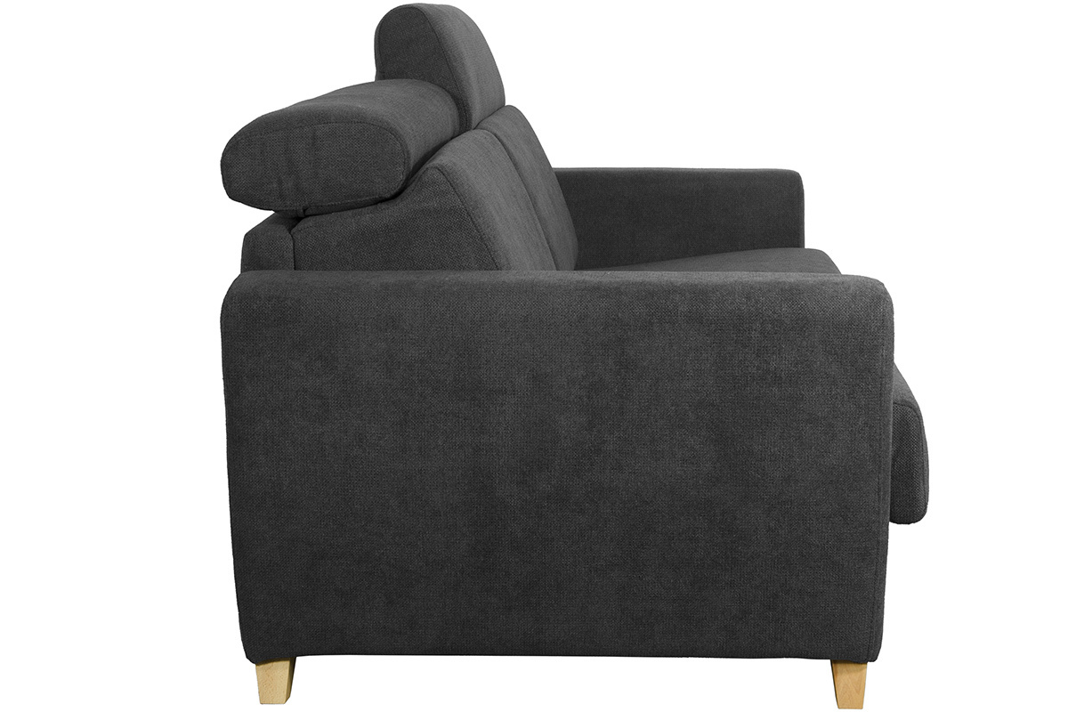 Sof convertible 3 plazas con reposacabezas ajustables efecto terciopelo gris oscuro GOYA