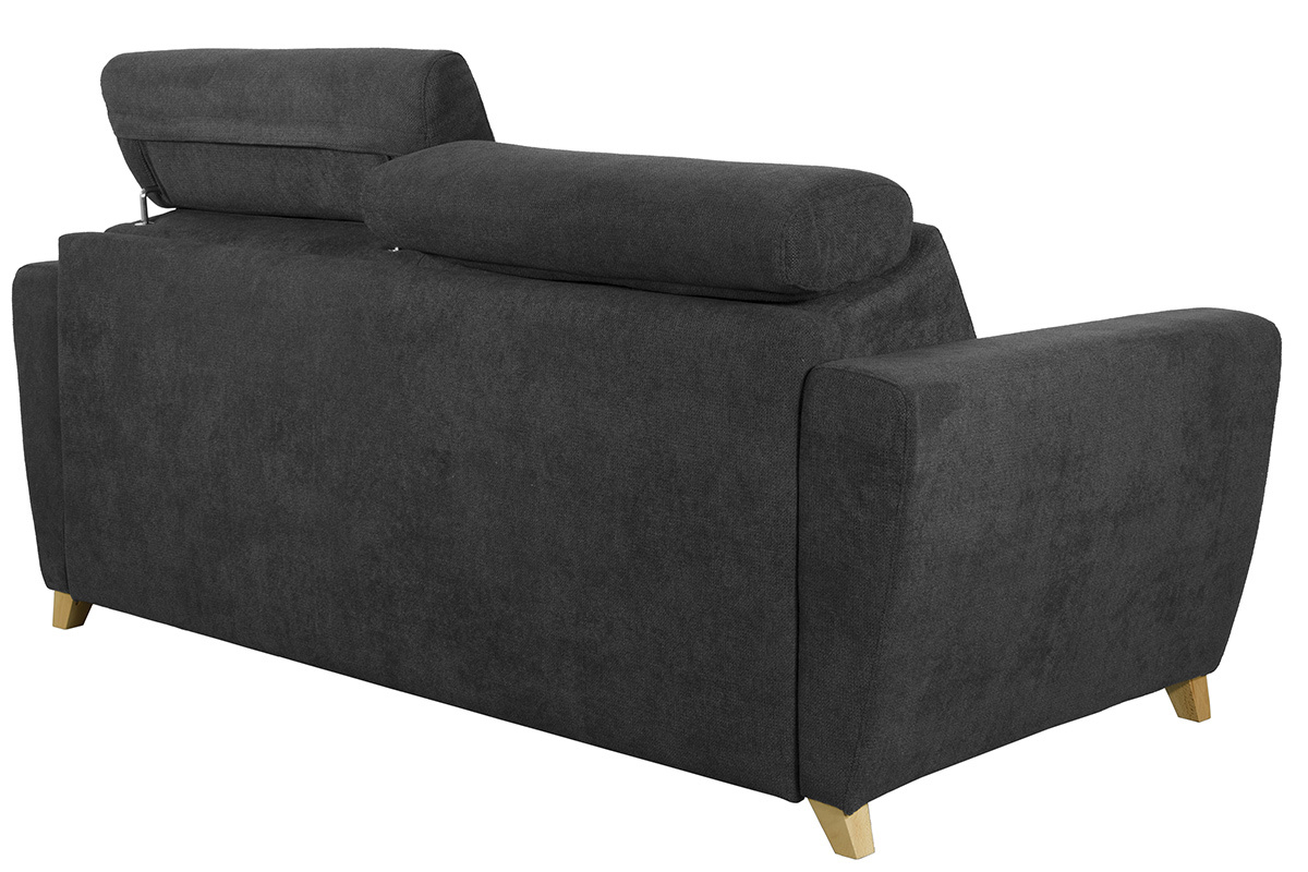 Sof convertible 3 plazas con reposacabezas ajustables efecto terciopelo gris oscuro GOYA