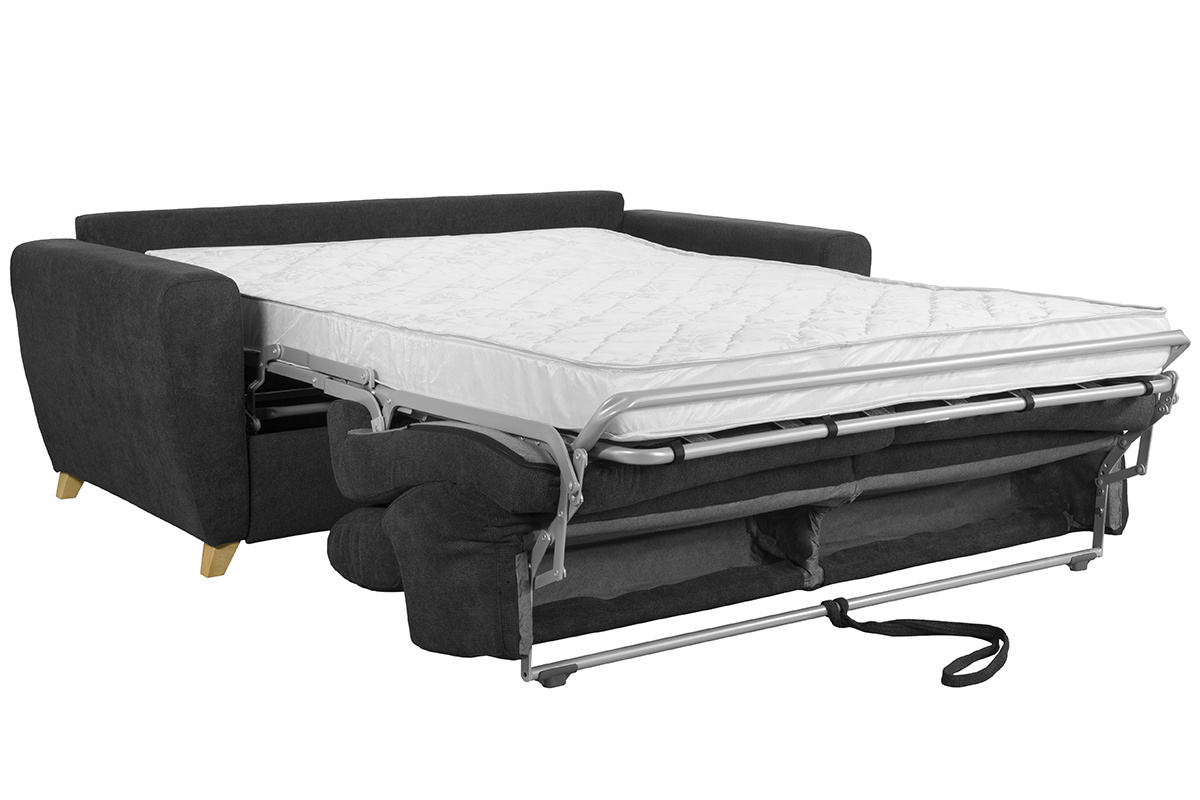 Sof convertible 3 plazas con reposacabezas ajustables efecto terciopelo gris oscuro GOYA