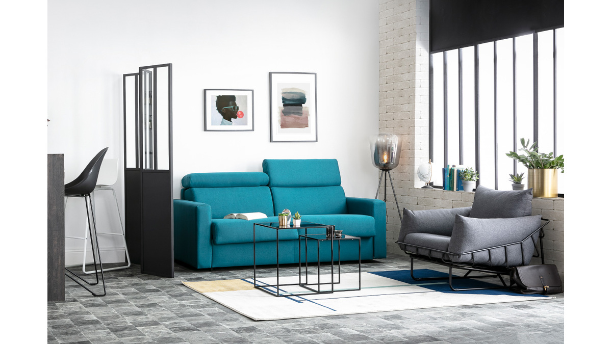 Sof convertible 3 plazas con reposacabezas ajustables gris claro NORO