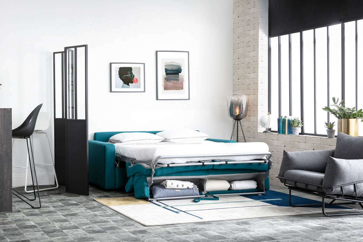 Sof convertible 3 plazas con reposacabezas ajustables gris claro NORO