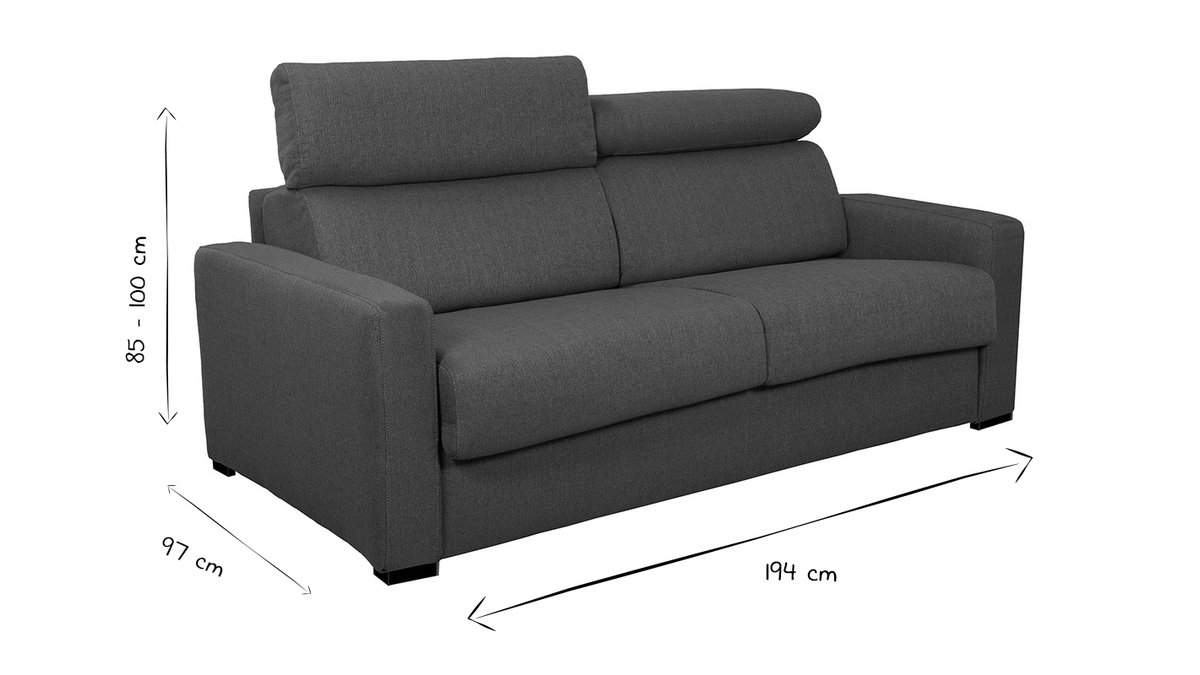 Sof convertible 3 plazas con reposacabezas ajustables gris claro NORO