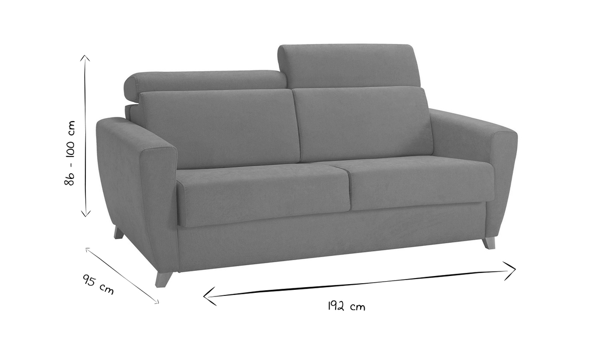 Sof convertible 3 plazas con reposacabezas ajustables gris GOYA