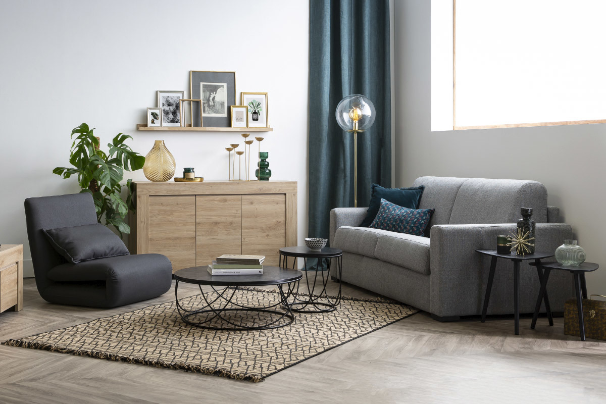 Sof convertible con colchn 140 cm tejido gris oscuro DOME