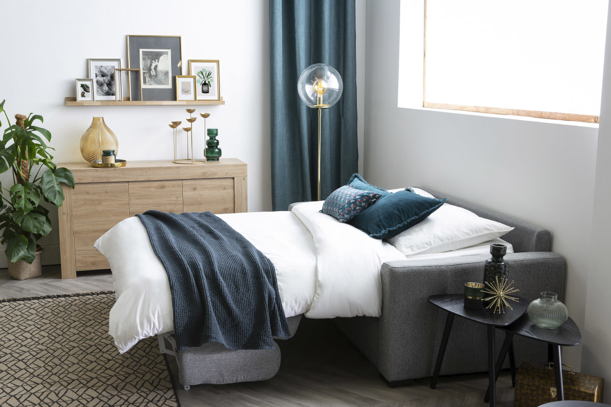 Sof convertible con colchn 140 cm tejido gris oscuro DOME