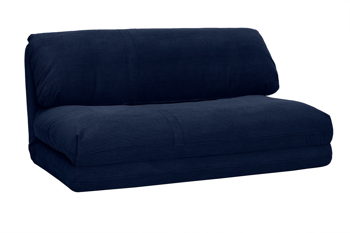 Sof convertible de 2 plazas en terciopelo acanalado azul oscuro SPENCER