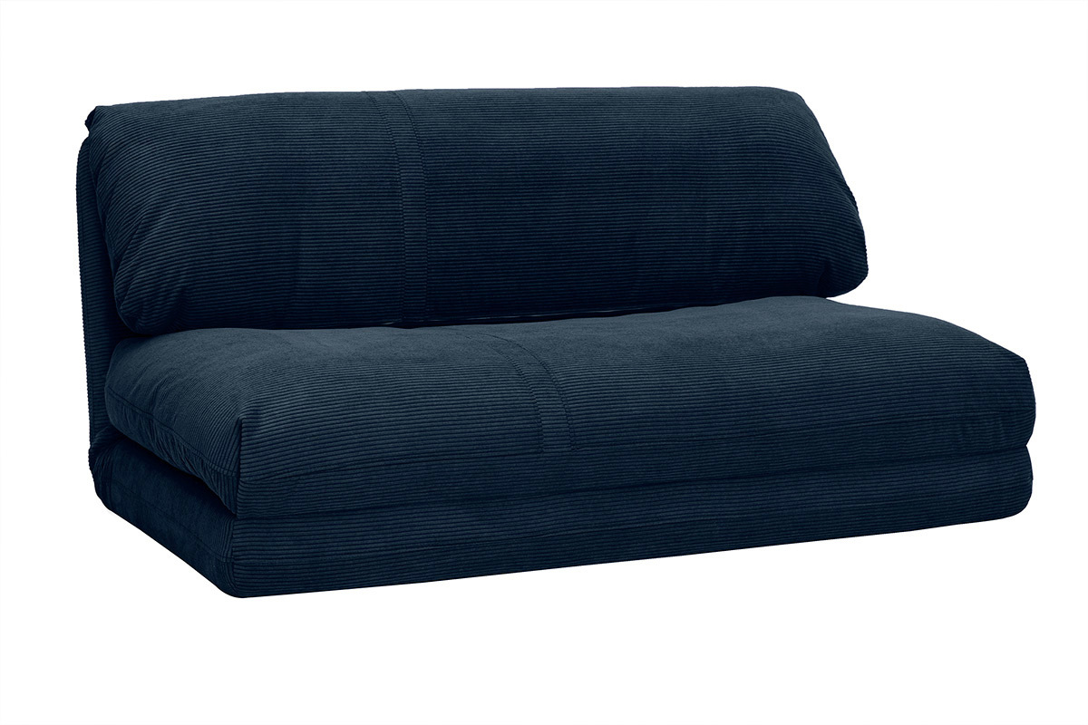 Sof convertible de 2 plazas en terciopelo acanalado azul oscuro SPENCER